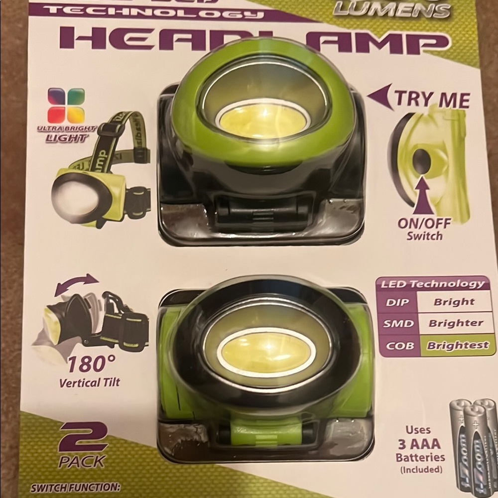 Green and Black LED Headlamp 2-Pack